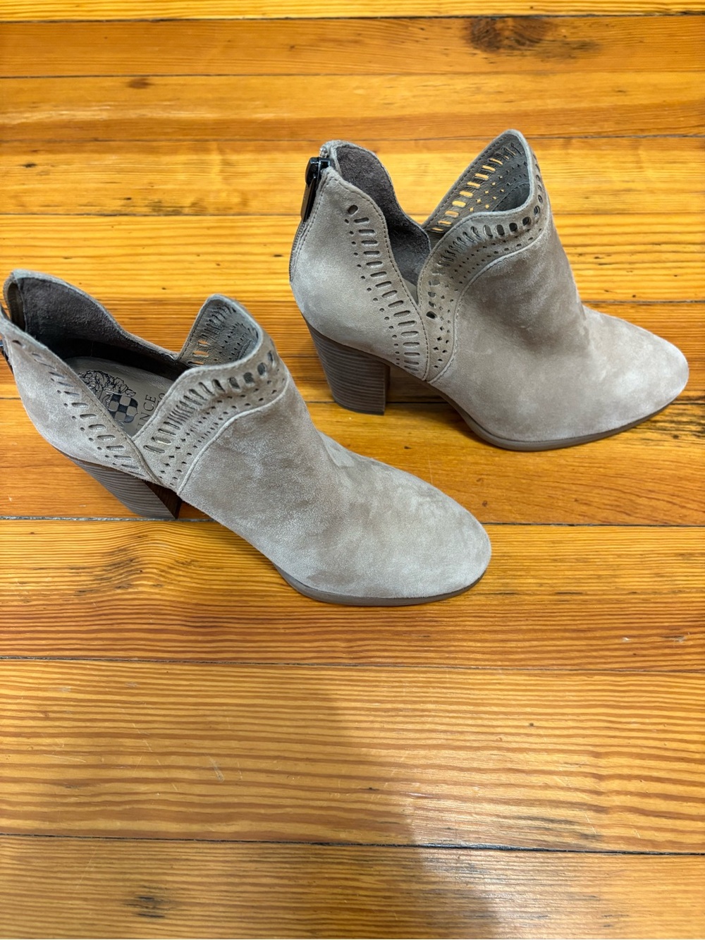 Vince Camuto Suede Cutout Ankle Booties - Taupe - Picture 3 of 5